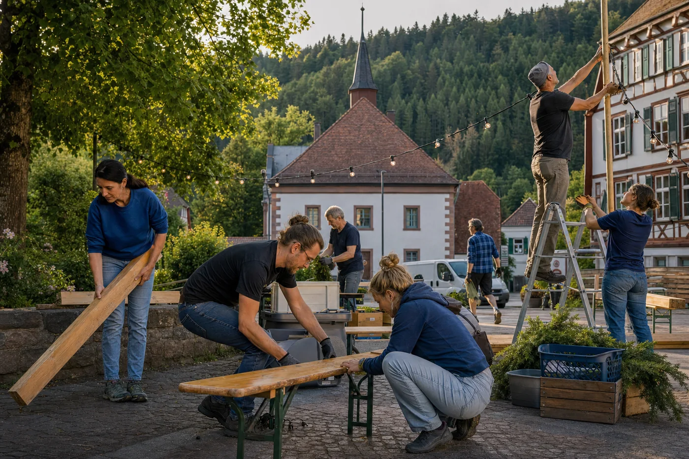 Illustrative Darstellung ehrenamtlicher Vorbereitungen für eine regionale Veranstaltung